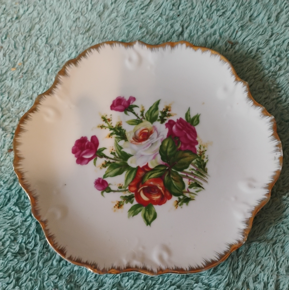 China Painted Plate with Gold Trim